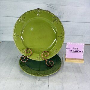 Signature SORRENTO OREGANO Green Debby Segura Leave Stoneware Dinner Plate Set 2